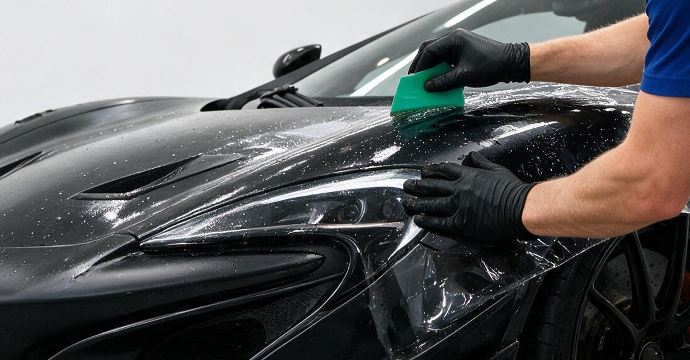 Installer applying ResinMatte protection film on a matte vehicle
