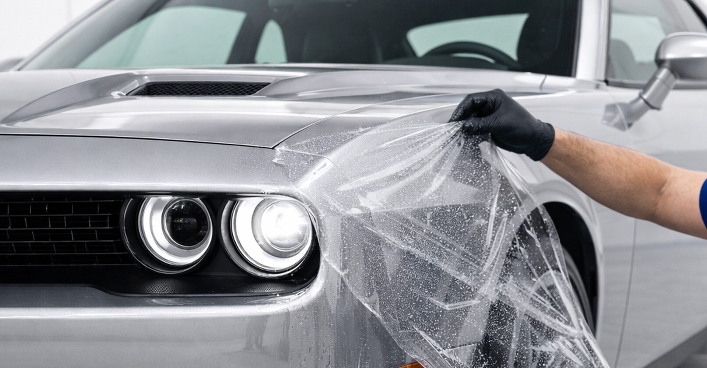 Installer applying UVFUSE protection film on a vehicle